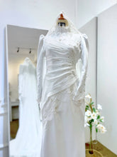 DAISY - Off White Duchess Pleated Dress with French Lace (Baju Sanding)