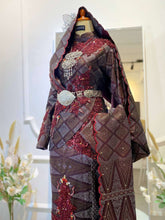 DELIMA-Dark Maroon Songket-2-Piece Wedding Dress-Kelubong Sari Sulam Biku-baju sanding tradisional-baju sanding moden-baju sanding muslimah-baju pengantin tradisional-baju pengantin moden-baju pengantin muslimah-sewa baju sanding-sewa baju pengantin-butik baju sanding-butik baju pengantin