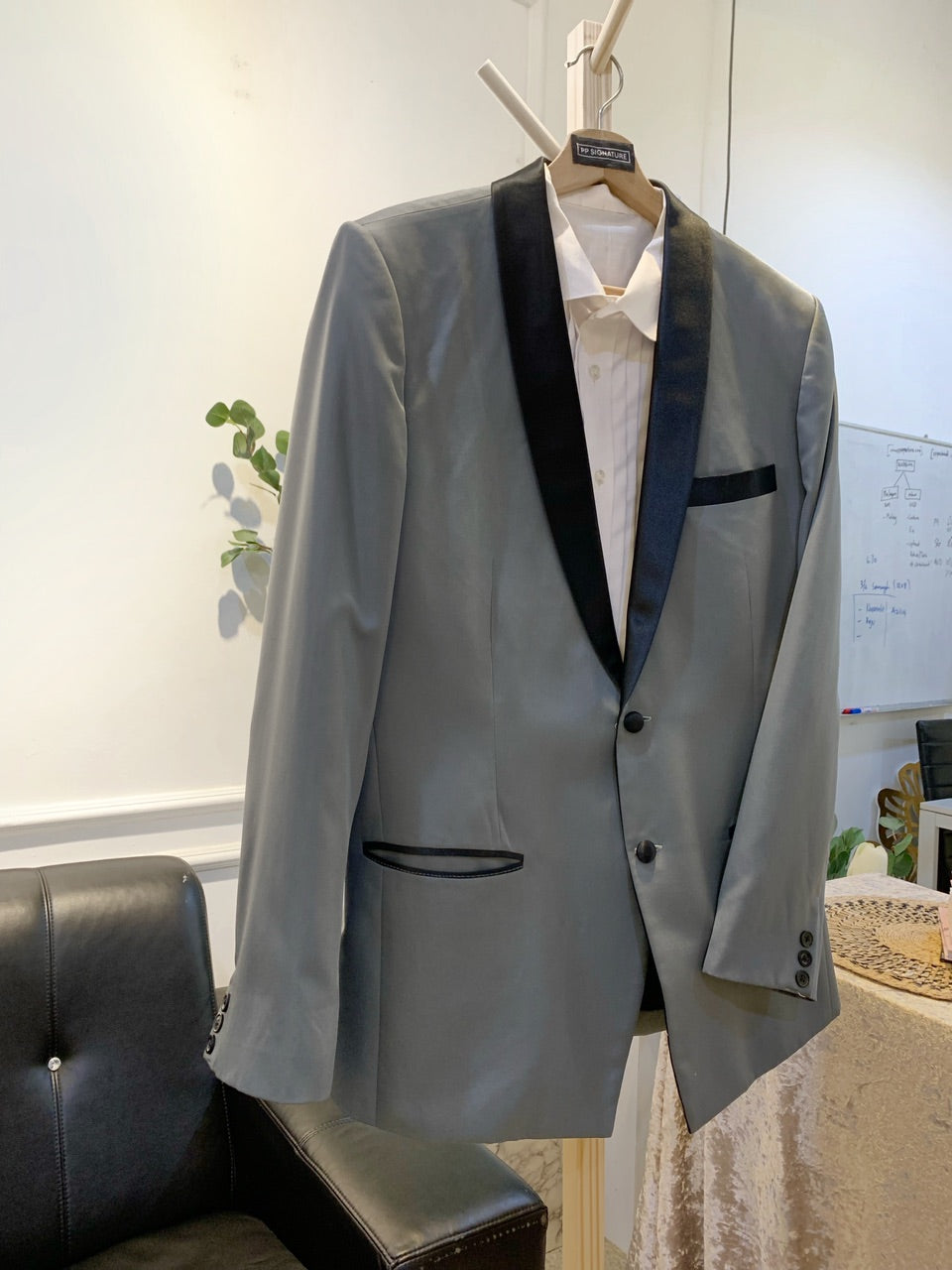 Dark Grey 2 Piece Suit with Black Contrast Shawl Lapel (DG1)