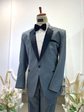 Dark Grey Two Piece Suits with Black Contrast Notch Lapel