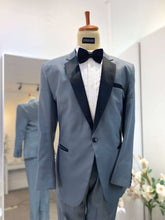 Dark Grey Two Piece Suits with Black Contrast Notch Lapel