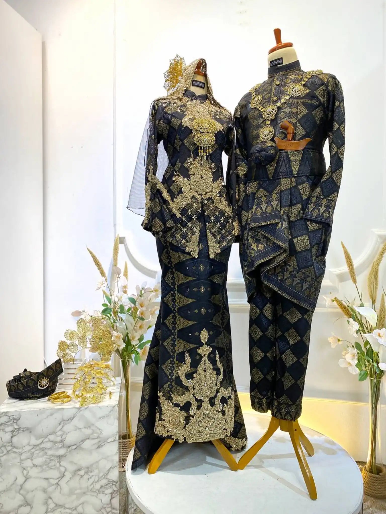 ENDANG Black with Silver Gold Songket Two Piece Wedding Dress