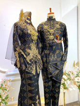 Baju pengantin hitam-Baju sanding dua potong-Baju pengantin Songket 3D-Baju pengantin lelaki dan perempuan-Pakaian pengantin elegan-Songket hitam dengan perak emas-Pakaian majlis perkahwinan-Sewa baju sanding-Baju pengantin moden-Pakaian nikah tradisional