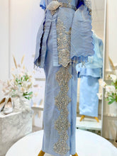 Malay wedding dress rental, Baju Sanding rental, Songket Kebaya, Kot Raihan, bride & groom wedding attire, icy blue wedding, silver embroidery