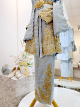 Malay wedding dress rental, Baju Sanding rental, Songket Kebaya, Kot Raihan, bride & groom wedding attire, icy blue wedding, silver embroidery