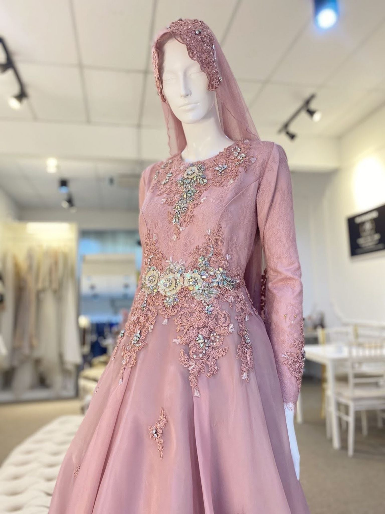PP Signature's FEONA - Ballgown Muslimah Lace Dusty Pinky Plum - Baju Pengantin-Wedding Dresses-