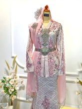 Baju Sanding Rental Songket Kebaya Moden Wedding Dress-Wedding Reception Dress Rental Baby Pink & Cream Songket Kebaya-Kot Raihan 2-piece Baju Sanding Songket Rental-Baju Kebaya Moden Selempang Sulam Wedding Dress Rental-Bride & Groom Wedding Dress Rental Songket Kebaya Moden