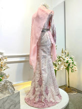 Songket Wedding Dress Rental Malaysia Baju Sanding-Modern Wedding Dress Rental Baby Pink & Cream Kebaya-Baju Sanding Rental Near Me Kot Raihan 2-piece-Rent Songket Kebaya Wedding Reception-Baby Pink & Cream Wedding Outfit Baju Sanding Rental