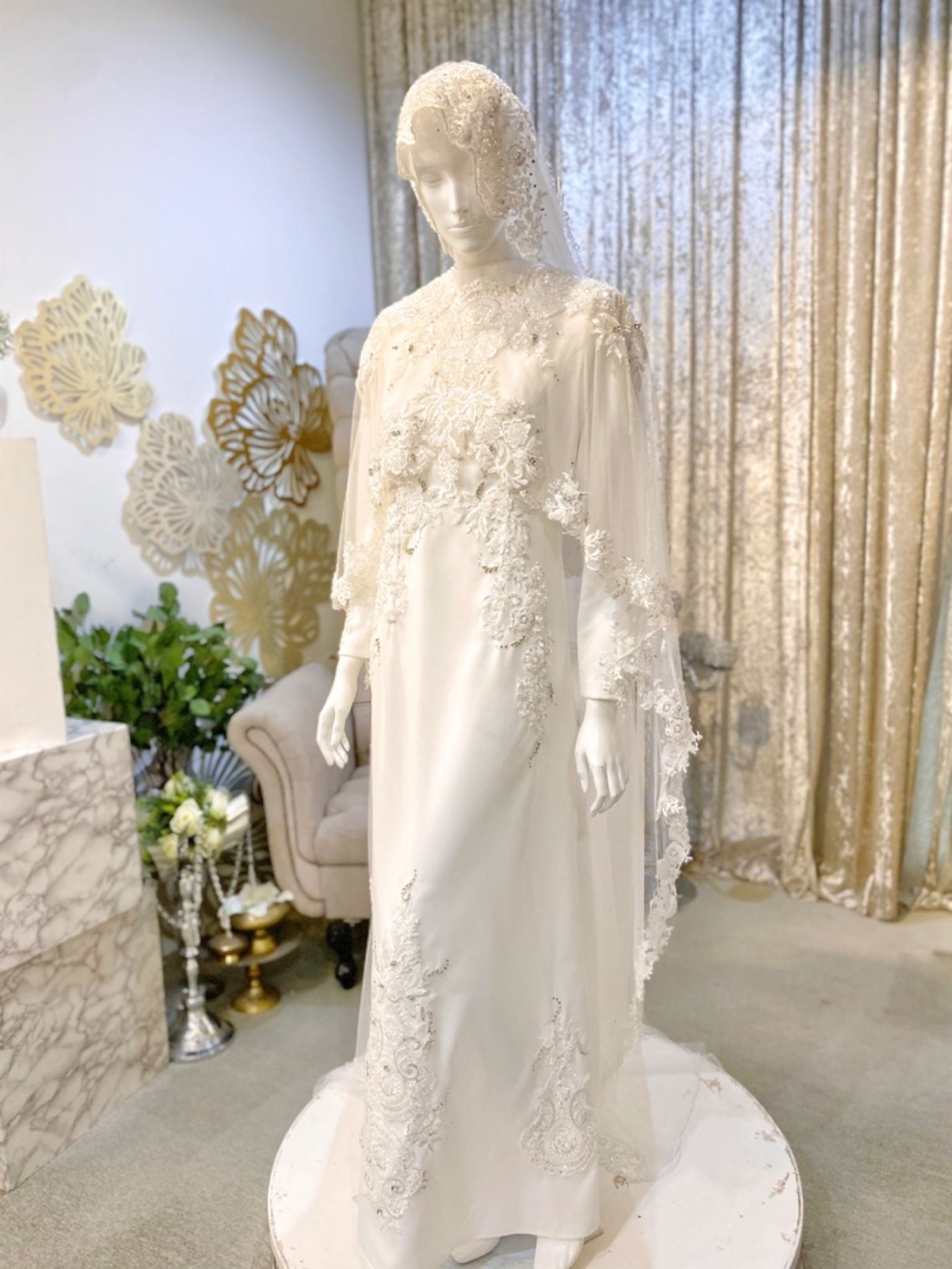 HAWA - Baju Nikah Off White Essential Loose Dress with Detachable Cape-baju nikah-sewa baju nikah-tempah baju nikah