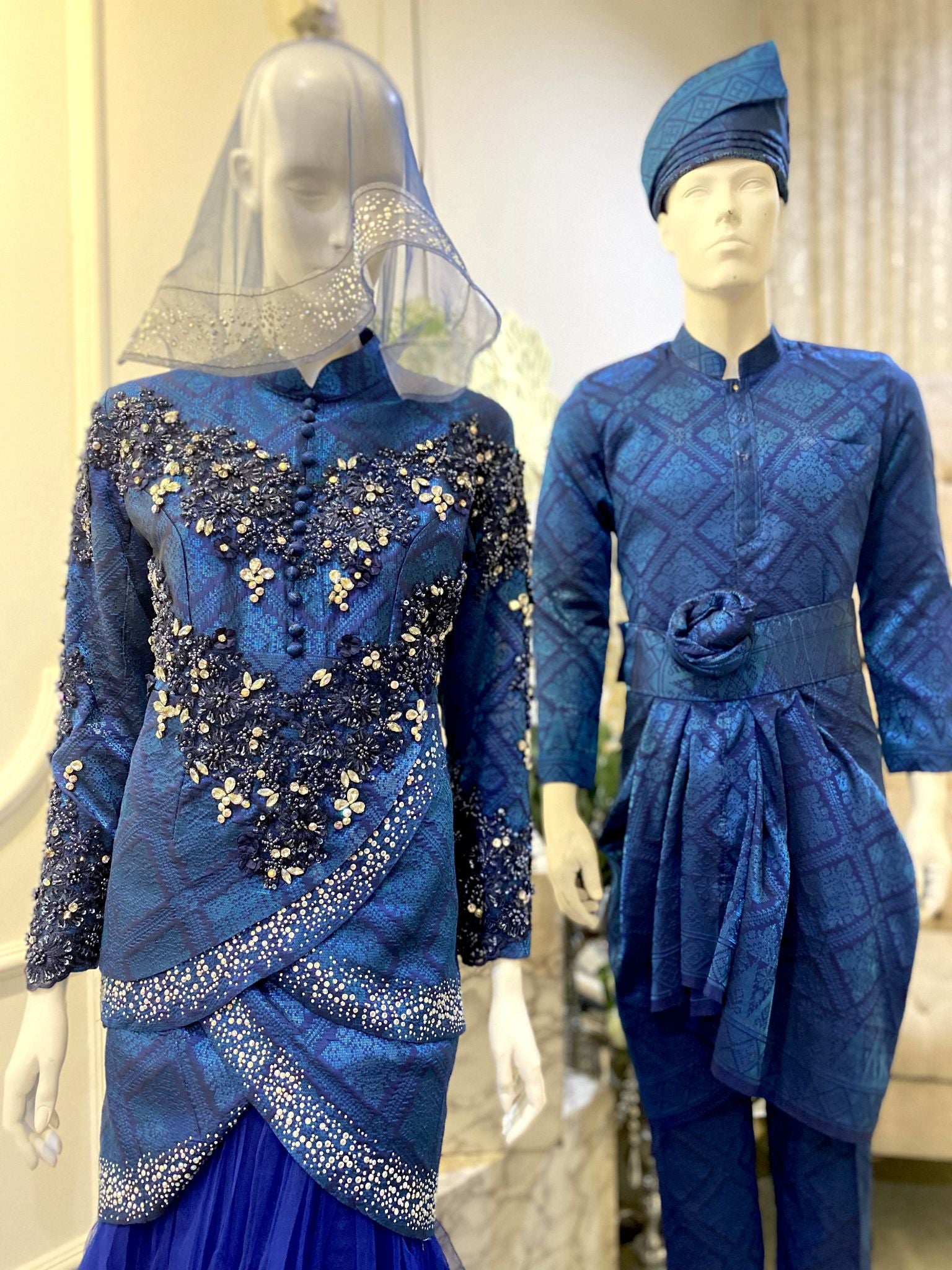 TULIP PETAL - Two-Piece Songket Wedding Dress Royal Electric Blue [FOR SALE]