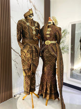 Pakej sewa baju sanding lengkap coklat gelap bronze songket untuk pasangan pengantin sedondon di majlis resepsi dewan, hotel, atau rumah