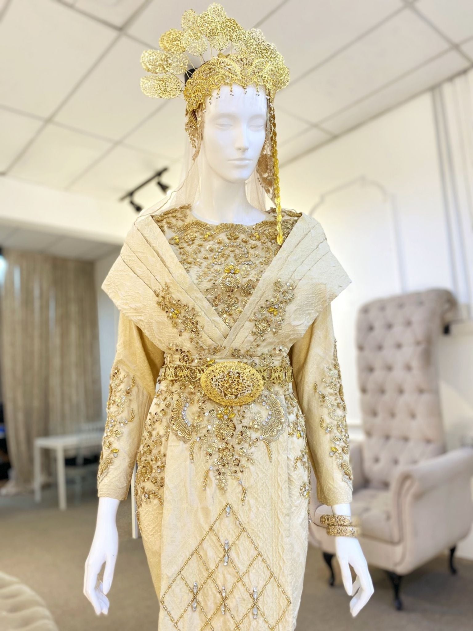 KARTINA SARI Nude Brown Gold Songket Wedding Dress Baju Sanding Rental | PP Signature Bridal KARTINA SARI Nude Brown Gold Songket Wedding Dress Baju Sanding Rental | PP Signature Bridal