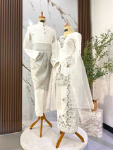 KIAMBANG set baju nikah off white double-face dengan baju kurung moden dan baju melayu moden untuk majlis akad nikah di masjid atau rumah