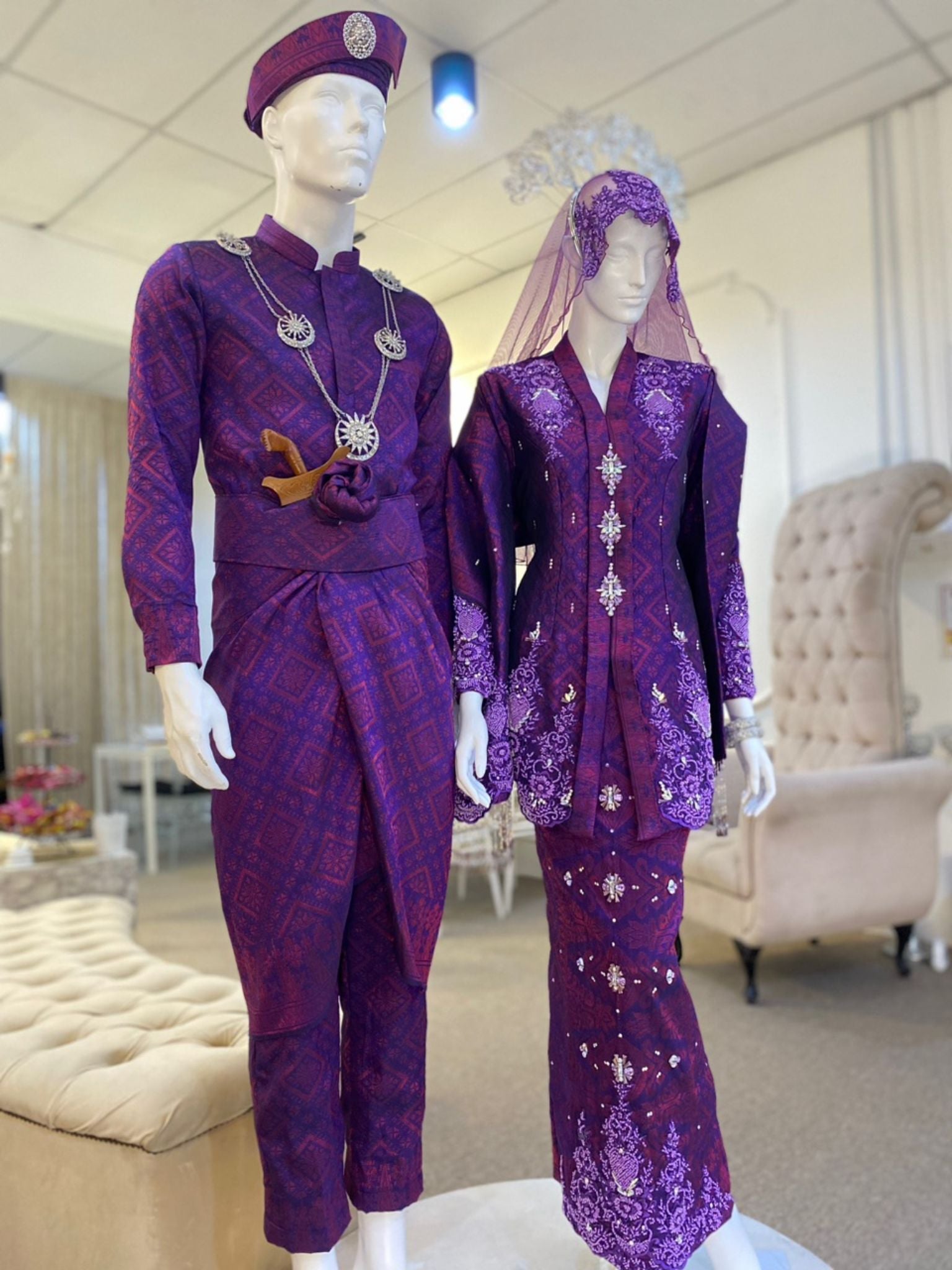 KUNDANG - Baju Pengantin Kebaya Songket Magenta Purple with Selempang