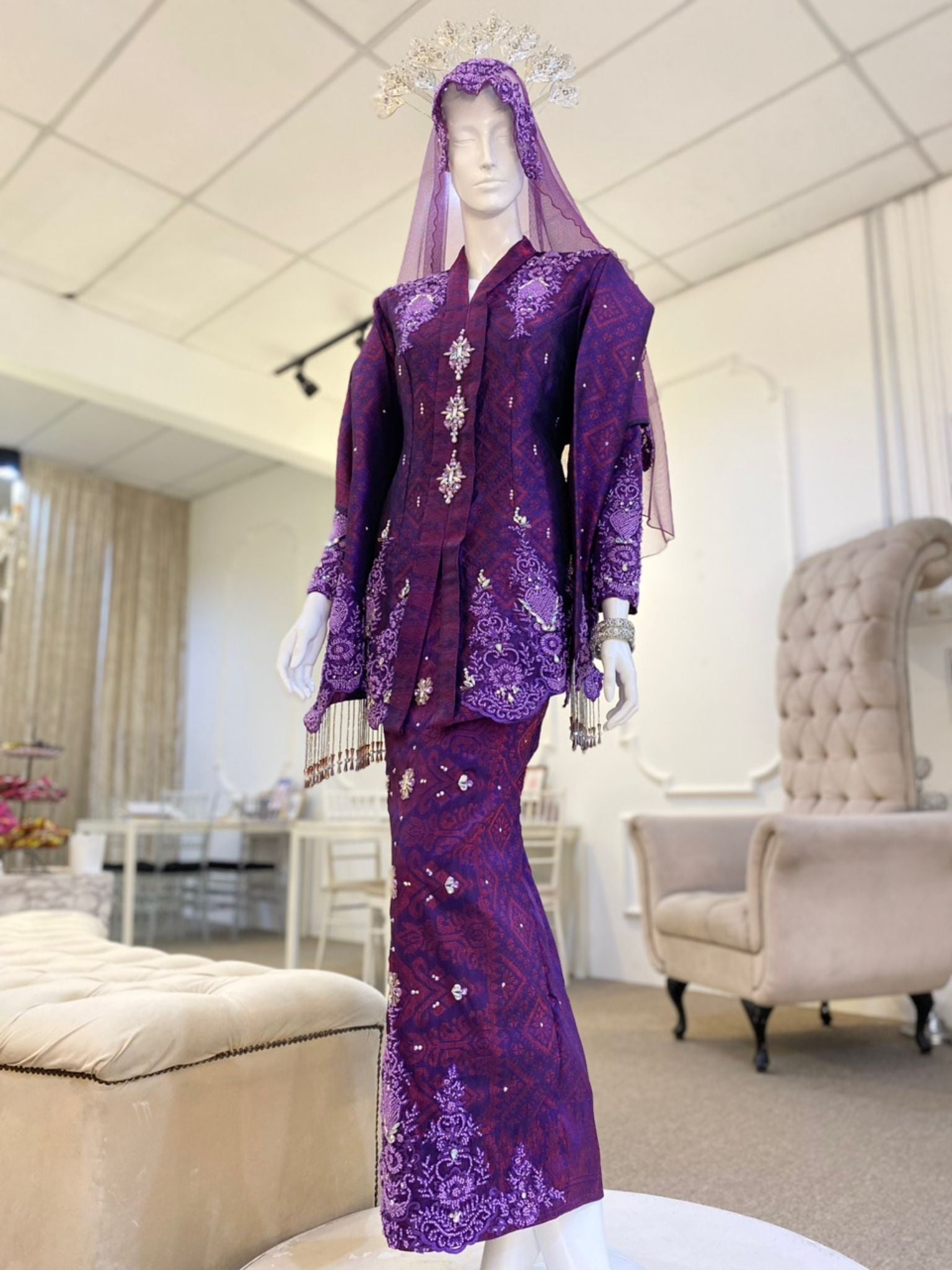 KUNDANG - Baju Pengantin Kebaya Songket Magenta Purple with Selempang