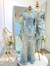 LARA - Baby Blue Songket Trumpet Wedding Dress with Detachable Cape (Baju Sanding)-baju sanding tradisional-baju sanding moden-baju sanding muslimah-baju pengantin tradisional-baju pengantin moden-baju pengantin muslimah-sewa baju sanding-sewa baju pengantin-butik baju sanding-butik baju pengantin