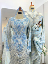 LARA - Baby Blue Songket Trumpet Wedding Dress with Detachable Cape (Baju Sanding)-baju sanding tradisional-baju sanding moden-baju sanding muslimah-baju pengantin tradisional-baju pengantin moden-baju pengantin muslimah-sewa baju sanding-sewa baju pengantin-butik baju sanding-butik baju pengantin