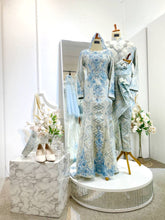 LARA - Baby Blue Songket Trumpet Wedding Dress with Detachable Cape (Baju Sanding)-baju sanding tradisional-baju sanding moden-baju sanding muslimah-baju pengantin tradisional-baju pengantin moden-baju pengantin muslimah-sewa baju sanding-sewa baju pengantin-butik baju sanding-butik baju pengantin