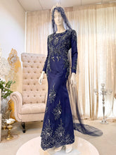 LEESA - Baju Pengantin Navy Blue Duchess Dress with Detachable Trail-baju sanding-baju kahwin