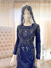 LEESA - Baju Pengantin Navy Blue Duchess Dress with Detachable Trail-baju sanding-baju kahwin
