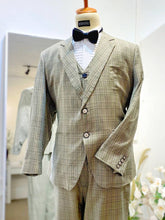 LIGHT BROWN 1-Champagne Light Brown Checked 3-Piece Wedding Suit with Notch lapel-groom suit-custom wedding suit-rent tuxedo-groom suit rental-custom wedding suit design-plus size wedding suits-sewa baju pengantin lelaki-butik baju pengantin lelaki-baju pengantin lelaki moden-baju sanding moden-baju dinner lelaki