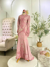 Liliana – Busana Songket 3D Potongan Moden-Baju sanding tulip dress dengan aksesori-Set sanding lengkap warna pastel