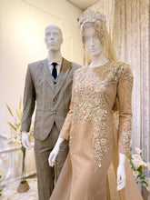 LUNA - Baju Pengantin Brown Champagne Duchess Dress with Detachable Trail-baju sanding-tomaz suit