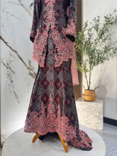 Maroon pink silver songket 3D skirt fabric texture detail of MAIRA baju sanding bottom skirt-Baju Pengantin-Baju Sanding