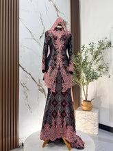 Bride wearing maroon pink silver songket 3D 2-piece dress for Malay wedding reception-Baju Pengantin-Baju Sanding