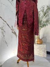 Kain songket 2D maroon fabric texture detail of MAISARA baju sanding skirt bottom