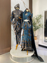 MALAI SARI set baju sanding teal blue silver black songket 3D dengan two-piece dress keradung sari dan kot raihan untuk majlis perkahwinan tradisional melayu