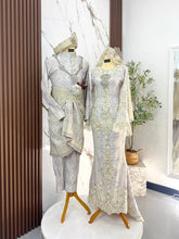 MALEA set baju sanding light brown cream songket 3D dengan two-piece V dress dan kot raihan untuk majlis perkahwinan tradisional moden