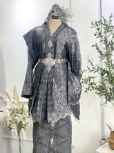 Manikam Baju Sanding – Silver & Dark Grey Songket Kebaya with Selempang Sulam