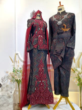 MANISA - Maroon Songket Two-Piece Wedding Dress with Detachable Cape (Baju Sanding)