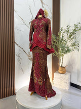 MARIANA - Baju Sanding Maroon Songket Two Piece Peplum Dress