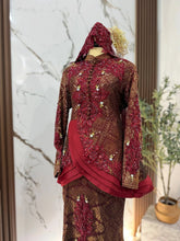 MARIANA - Baju Sanding Maroon Songket Two Piece Peplum Dress
