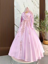 Baju sanding perempuan ballgown purple soft pink duchess dengan petticoat untuk siluet pengantin seperti puteri di hari perkahwinan