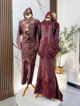 MAWAR baju sanding maroon light gold songket 3D kurung moden dan kot raihan pasangan pengantin