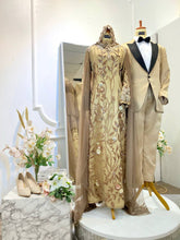 MEDINA – Baju Sanding Coklat Lace Moden & Tuxedo Lelaki-Sewa Baju Pengantin Glitter Lace dengan Tuxedo-Dress Sanding Muslimah Moden Warna Coklat