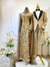 Busana Pengantin Lace Cape & Tuxedo-MEDINA – Set Baju Sanding Couple Elegan-Baju sanding warna coklat