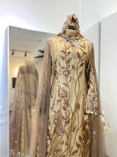 Pakej baju sanding tuxedo-Baju sanding couple moden-MEDINA – Brown & Cocoa A-Cut Dress with Cape & Glitter Lace