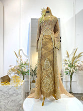Sewa Baju Sanding Songket Kebaya Panjang-Baju Pengantin Songket Emas Moden-Baju Sanding Kebaya Kota Baru Eksklusif-Gaun Pengantin Melayu Jawa Premium-Dress Kahwin Songket Kebaya Panjang