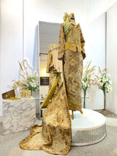 Sewa Baju Sanding Songket Kebaya Tradisional-Baju Pengantin Melayu Jawa Eksklusif-Baju Sanding Songket Emas dengan Aksesori Penuh