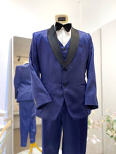 NAVY BLUE 3-Navy Blue 3-Piece Wedding Suit with Black Shawl Lapel-groom suit-custom wedding suit-rent tuxedo-groom suit rental-custom wedding suit design-plus size wedding suits-sewa baju pengantin lelaki-butik baju pengantin lelaki-baju pengantin lelaki moden-baju sanding moden-baju dinner lelaki