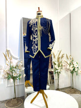 Navy Blue Prince Suit-Baju Pengantin Lelaki-Wedding Reception Suit-Prince Coat Design-Light Brown Lace Wedding Outfit-Navy Blue Suit Rental-Baju Sanding-Groom Suit Rental-Traditional Wedding Suit-Navy Blue and Brown Wedding Attire