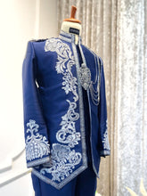 NAVY SILVER 2 - Prince Suit Navy Blue Twill with Silver Lace (Baju Pengantin Lelaki)