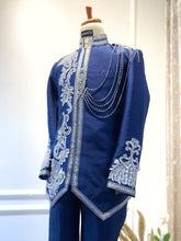 NAVY SILVER 2 - Prince Suit Navy Blue Twill with Silver Lace (Baju Pengantin Lelaki)