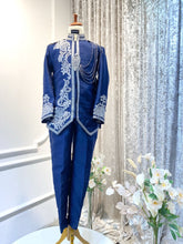 NAVY SILVER 2 - Prince Suit Navy Blue Twill with Silver Lace (Baju Pengantin Lelaki)