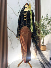 Full-length view of NILAKANDI black maroon Kebaya Kutubaru wedding dress