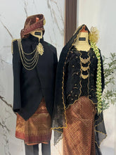 Black and maroon kebaya kutubaru bridal rental set for Malay wedding reception PP Signature Kajang